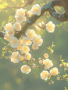 枝干上的花卉插图图片