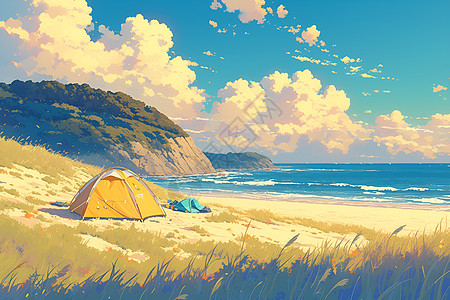 海边的露营帐篷图片