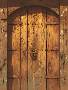 古朴的木门和锁背景图片