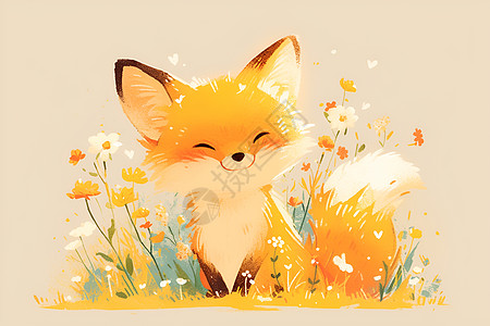 狐狸与花草插画图片