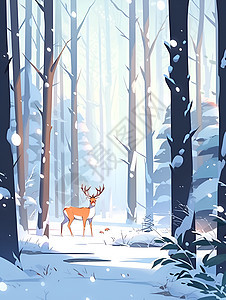 冬日白雪森林中的鹿图片