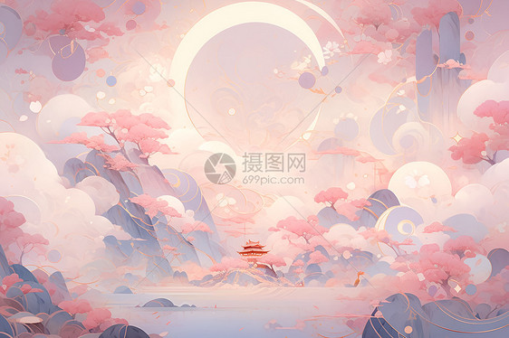 夕阳下的湖泊图片