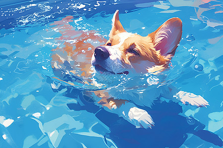 泳池中玩耍的小狗图片