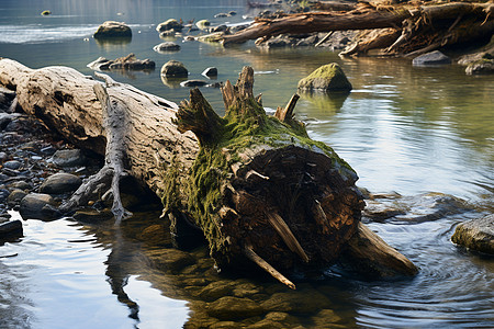 河流中的一棵倒下的树木图片