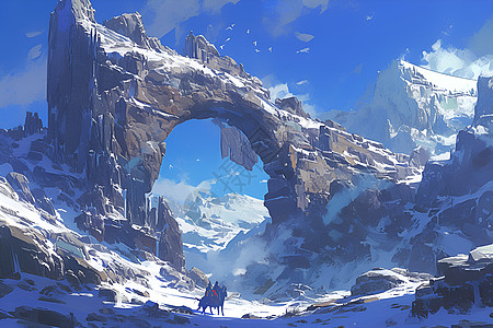 石拱门雪山奇景图片