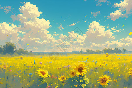 草原上的黄色花朵背景图片