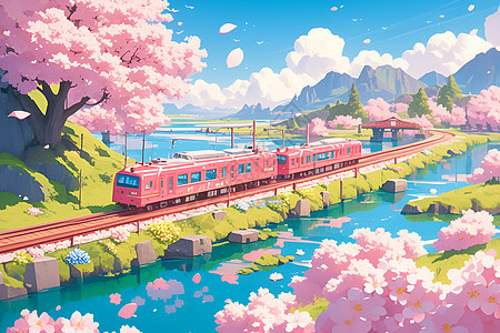粉色列车穿梭花海图片