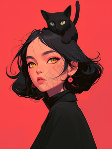 黑猫和黑衣女子图片