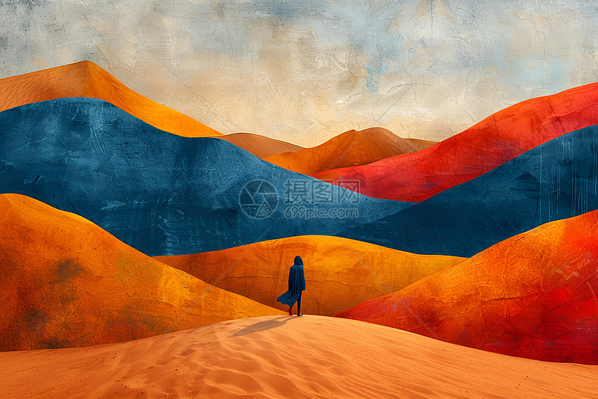 沙漠徒步孤独身影图片