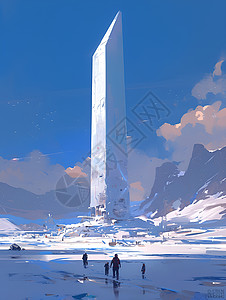 塔楼矗立在雪地中图片