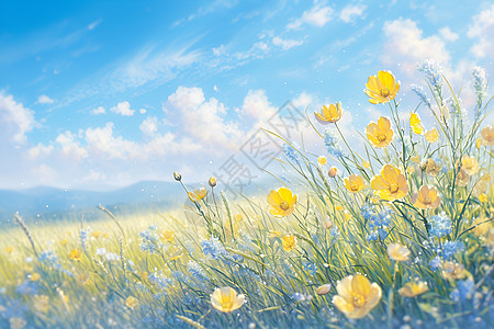 寒露风景花海中的黄色花朵插画
