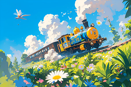 春天行驶的列车背景图片