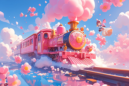 卡通的粉色列车图片