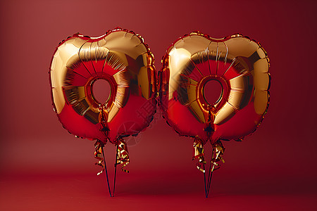 金色漂浮物红色背景前的气球背景