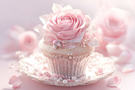 粉色的奶油小蛋糕图片