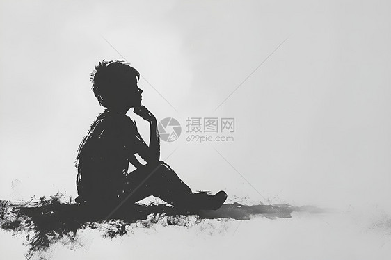 绘画的少年插画图片