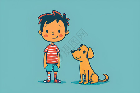 卡通的小狗和男孩图片
