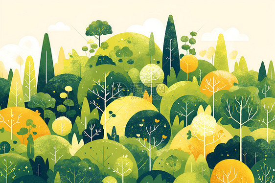 绿色森林几何插画图片