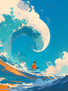 海上冲浪的插画图片