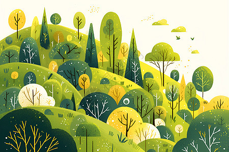 几何绿色森林插画图片