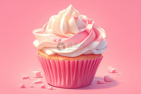 粉色杯子蛋糕的诱人美味图片