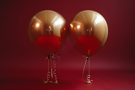 金色漂浮物红色背景前的金色气球背景