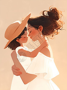 拥抱在一起的母女插画图片