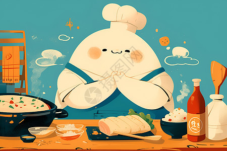 制作美食的卡通厨师背景图片