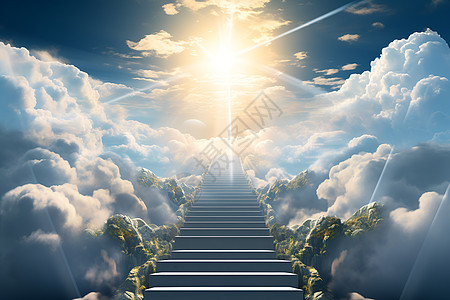 云中通往天空的楼梯背景图片