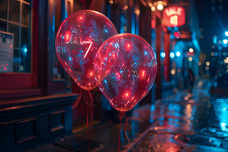 夜幕下的红色气球图片