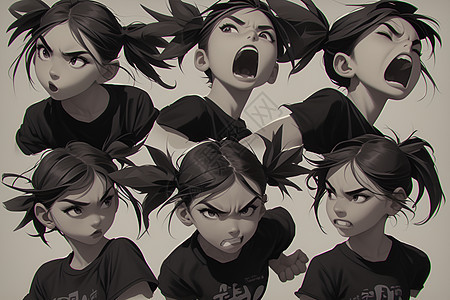 卡通女孩的不同表情背景图片