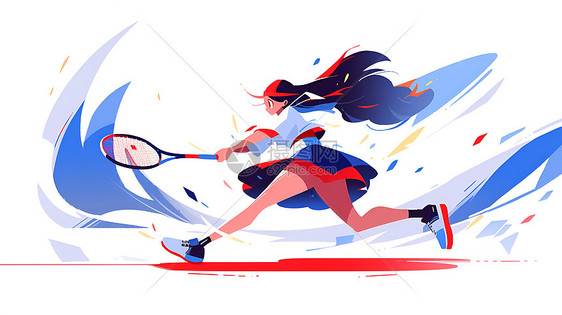 女子持网球拍奋力发球图片