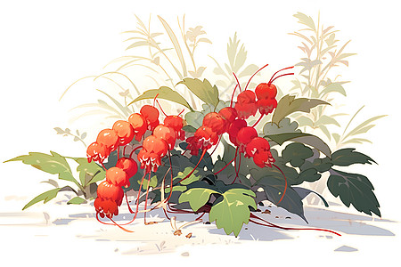 红色的浆果与绿叶图片