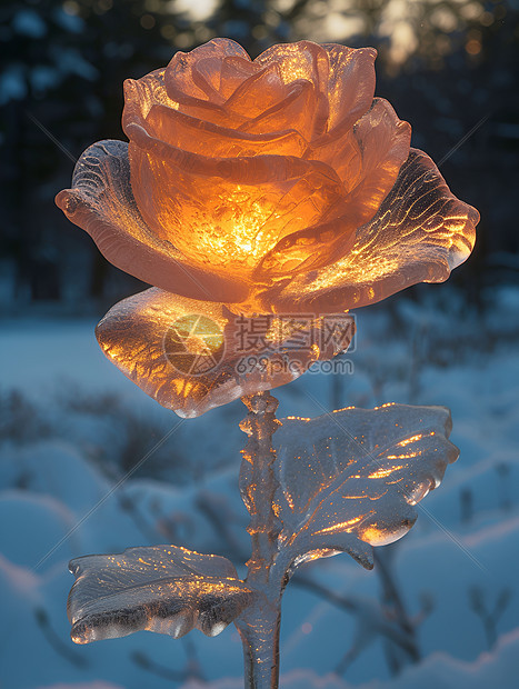 发光的冰冻玫瑰图片