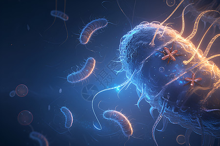 细胞病毒漂浮的细菌插画