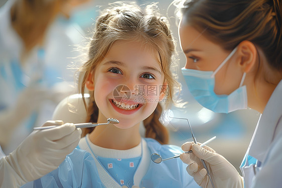 女孩微笑着看牙医图片