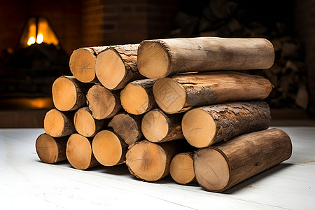 暖炉旁的原木堆图片