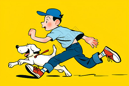 奔跑的男孩和狗狗图片