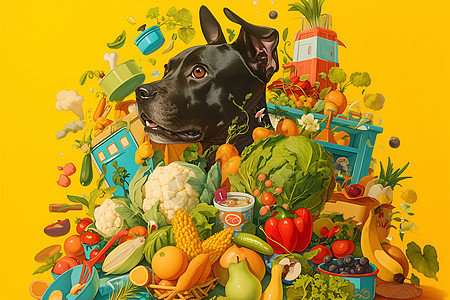 蔬菜与小狗背景图片