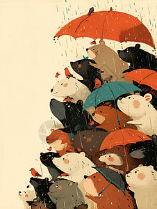 可爱的喜爱动物在雨伞下图片