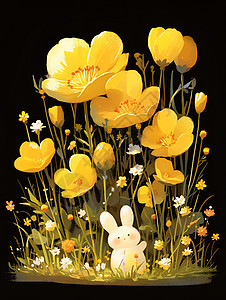 欢快花园中的黄色花朵图片