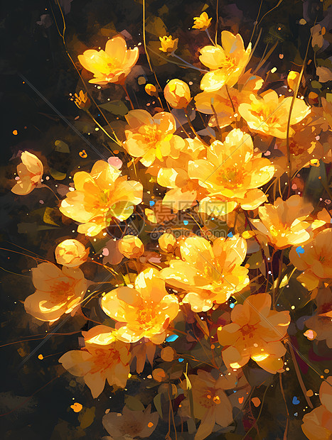 黄花在神秘黑暗中优雅飘动图片