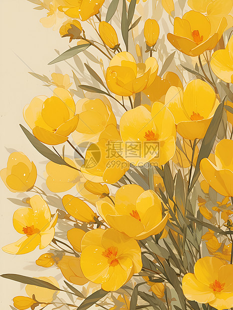 黄色鲜花的细致绘画图片