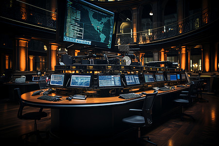 股票交易中心里的监视屏幕图片