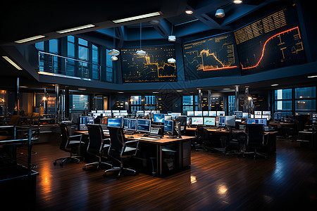 现代证券交易所的办公桌图片