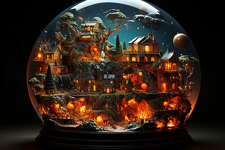 玻璃球里的城市住宅图片