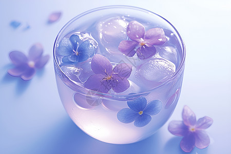 饮料里的鲜花和冰块图片