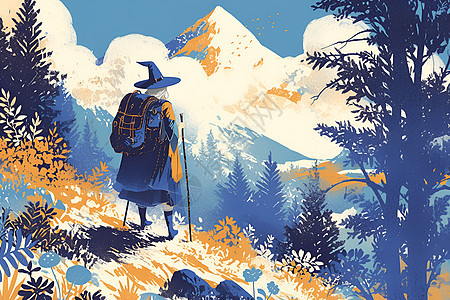 山脉中探险的巫师背景图片