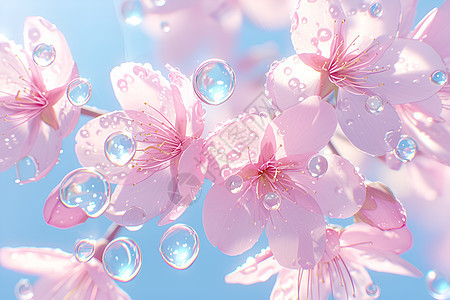 樱花上的晶莹露珠图片