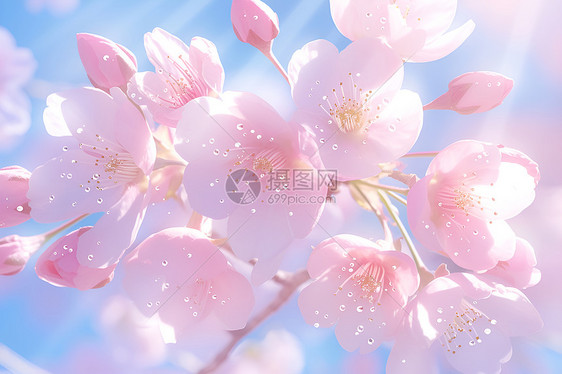 蓝天下绽放的樱花图片
